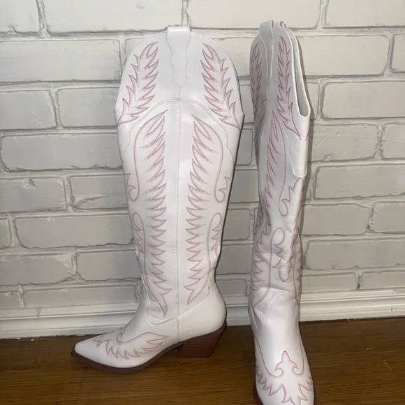 ASOS White Over-the-Knee Western Boots - Picture 3 of 5